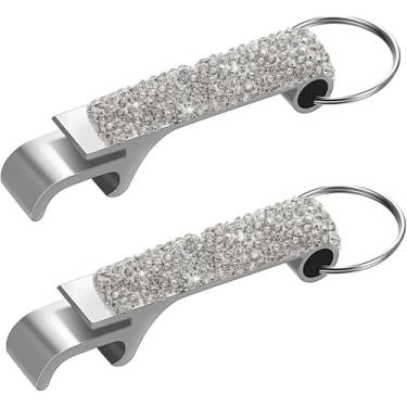 Imagem de 2 peças chaveiro diamante brilhante abridor de garrafa de cerveja - bolso portátil tamanho pequeno chaveiro abridor de lata para celebração, viagem acampamento festa e utensílios e gadgets de cozinha