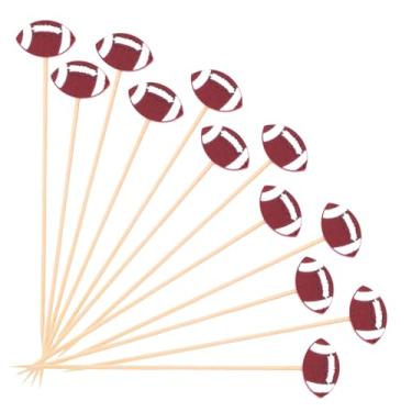 Imagem de Mabor 100 palitos de futebol para aperitivos, palitos de coquetel de futebol para bebidas, frutas, comida, espetos de bambu extravagantes para artigos de festa temáticos de bola de rúgbi, 5,1