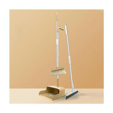 Imagem de SUREK Conjunto moderno de vassoura e pá de lixo em aço inoxidável com cabo longo combo de suprimentos de limpeza para casa conveniente