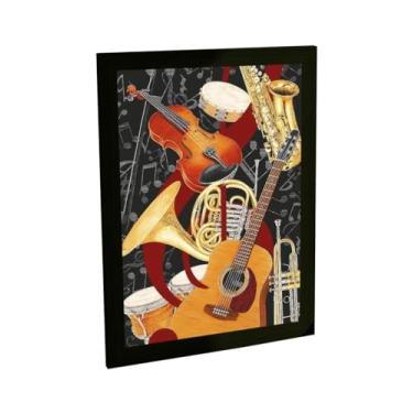 Imagem de Quadro Decorativo Instrumentos Musicais Violão Sax Tambor Decoração Poster Quarto Sala