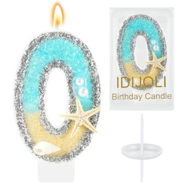 Imagem de IDIJOLI Vela de aniversário de praia, estrela-do-mar, número 0, vela de bolo, azul, enfeite de bolo de aniversário, decorações de cupcake, decoração de festa, aniversário, celebrações, suprimentos