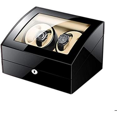 Imagem de WYUYIWH Caixa de enrolador automático de relógio para 4 relógios + 6 de armazenamento com adaptador externo de tinta de piano para chave de madeira e alimentado por bateria