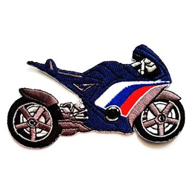 Imagem de Nipitshop Remendos de motocicleta azul para bicicleta grande – Bordado e aplique costurado a ferro para homens, mulheres, meninos, meninas, crianças