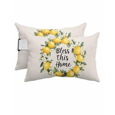 Imagem de Travesseiro de cabeça reclinável fazenda limão em linho almofada externa com enchimento, almofadas reclináveis à prova d'água, espreguiçadeira, almofada lombar para praia, jardim, verão, campo, flores