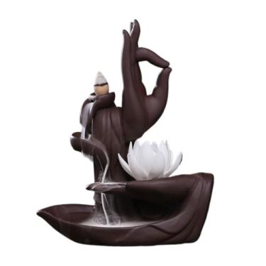 Imagem de Porta-incenso artesanal em cascata Zen, lótus, buda de lótus, sem fase, branco, torre de porcelana, queimador de incenso de fluxo reverso (Lótus branco)