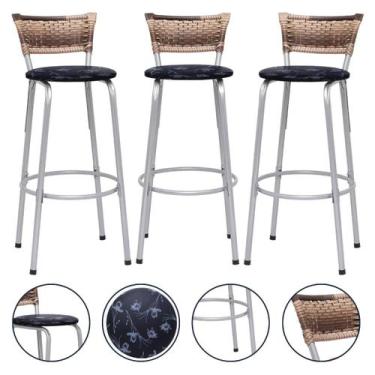 Imagem de Banqueta Para Cozinha Americana Estrutura Prata Kit 3un Cadeira Balcão