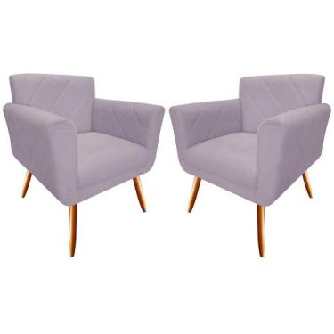 Imagem de Kit 2 Poltronas Decorativa Sabrina Suede Rosê Pés Madeira Mz Decor - M