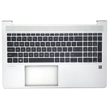 Imagem de Jxjslp Substituição para laptop HP Probook 450 455 G9 capa superior com apoio de palma da capa superior com conjunto de teclado N01934-001 prata