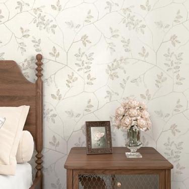 Imagem de WESTICK Papel de parede neutro bege vintage papel de parede autoadesivo de contato floral removível para armários sala de estar banheiro paredes forro de prateleira 44,5 cm x 800 cm