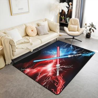 Imagem de Feelyou Tapete de área de sabre de luz, conjunto de tapetes decorativos para crianças, vermelho, azul, para meninos, adolescentes, sabre de luz, ilhós, tapetes para sala de estar, tecnologia futura,