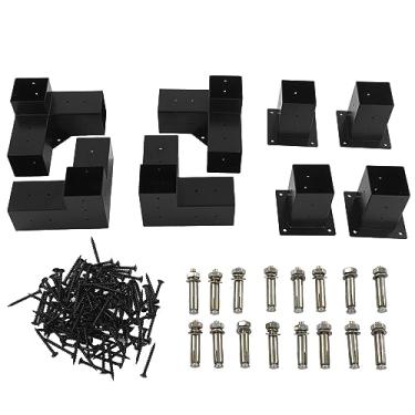 Imagem de Suportes de pérgola de Vomeko, kit de hardware de pérgola ao ar livre moderno modular, kit de hardware de madeira elevada de aço DIY para a madeira ao ar livre (8pcs)