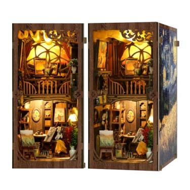 Imagem de DIY Book Nook Kit for Adults, A World Within The Frame DIY Miniature Kit Wooden Bookshelf Insert Decor with LED Lights Craft Kits
