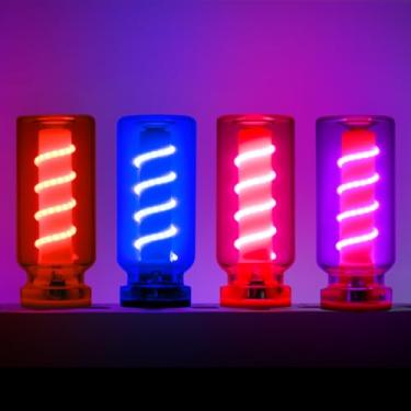 Imagem de 4 peças de luzes interiores de carro retrô USB com adaptador tipo C - iluminação ambiente de LED vintage regulável ao toque - Mini luz decorativa para automóveis e casa (vermelho + azul + rosa + roxo)