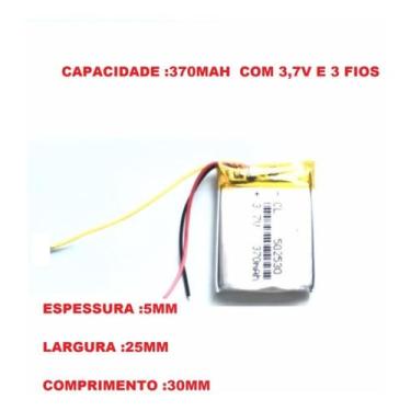 Imagem de Bateria C/ 3 Fios C/3,7v C/ 370mah 5mm X 25mm X 30mm - - bgb