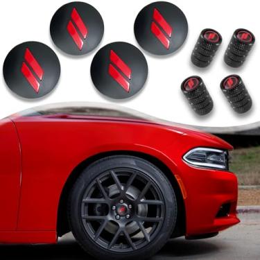 Imagem de ZDEERAOTO Tampa Central De Roda Com 4 Peças 63 Mm/2,5" Slash, Cobre Haste Válvula Pneu Compatível Dodge Charger, Challenger, Durango, Hornet, Dart R/T Srt, Magnum, Nitro, Journey, Calibre (Vermelho)