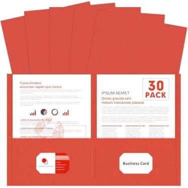 Imagem de Olisco Pacote com 30 pastas de dois bolsos - tamanho carta, pasta de arquivo durável para escola, escritório, casa e negócios - organizadores de papel resistente com bolsos duplos (vermelho)