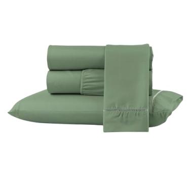 Imagem de Kit Jogo Lençol Cama Box Casal Queen 400 fios Micropercal 03 Peças Ponto Palito (VERDE ESCURO, SOLTEIRO)