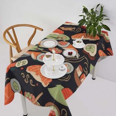 Imagem de HJUQNGF Toalha de mesa de camarão japonês, toalha de mesa lavável de tecido de linho, 139,7 x 190,5 cm, capa de mesa decorativa para casa de fazenda, impermeável, resistente, lavável para cozinha