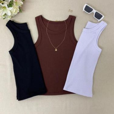 Imagem de kit 3 blusas regata feminina básica americana verão blogueira estilosa