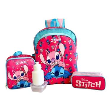 Imagem de Kit Mochila Escolar Infantil Lilo Stitch Glitter Costas G - chinamix