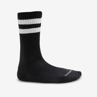 Imagem de Meia Masculina Cano Alto Algodão Poliamida Preta com Listras Brancas 3