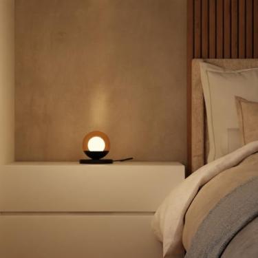 Imagem de Kit 2 Abajur Luminaria De Mesa Dormitorio Quarto Decoraçao Globo Vidro 10 cm Lampada Inclusa (Preto Globo Ambar)