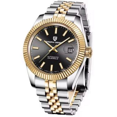 Imagem de Relogio Analógico Masculino Automatico Em Aço Inoxidavel Impermeavel 10 Atm Preto Dourado