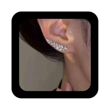 Imagem de Erimberate Brincos de alpinista de folha de cristal boêmio ouro CZ brinco de rastejador de folhas pavimentadas brincos de alpinista pequenas folhas de strass joias para mulheres, Zinco, Sem pedra