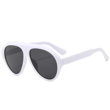 Imagem de VFDHN Óculos de sol grandes da moda para mulheres, retrô, cor de doce, UV400, masculino, esportivo, para dirigir (branco e cinza)