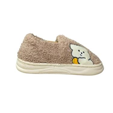 Imagem de Pantufa Infantil Quentinha Felpuda com Bordado Divertido Urso e Coelha Solado Leve Macio e Antiderrapante (Marrom, BR, Criança de 9 a 12 anos, Numérico, 30)