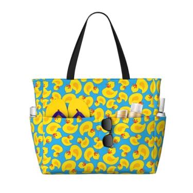 Imagem de Bolsa feminina grande de praia, impermeável, com bolso, à prova de areia, dobrável, para férias na piscina, Azul pato, One Size, Sacola