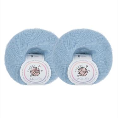 Imagem de NICEEC 2 novelos de fio de mohair macio, fofo e felpudo, luxuoso e fino, fio de mistura de lã para crochê e tricô, total de 2 ml × 2, 328 m × 2 - azul