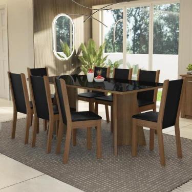 Imagem de Conjunto Sala De Jantar Mesa Tampo De Vidro 8 Cadeiras Rustic Preto Ju