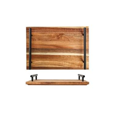 Imagem de Personalidade criativa doméstica alça de orelha requintada cor sólida palete de madeira - alça preta - pequena