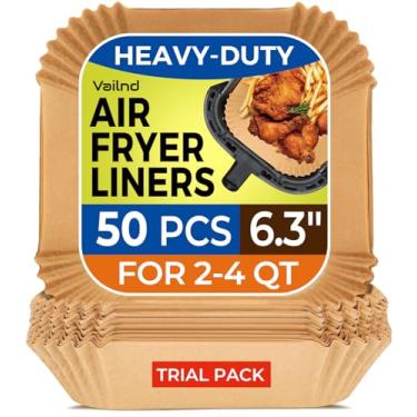 Imagem de Forros de papel Air Fryer, 50 peças de forros de fritadeira a ar descartáveis, folhas de papel de pergaminho quadrado de 16 cm para cesta de airfryer de 2 a 4 qt, forro antiaderente e à prova de óleo