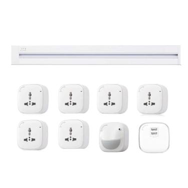 Imagem de Tomada de energia de trilho, tomada de trilho móvel para uso doméstico, régua de energia sem perfuração, tomada de interruptor inteligente de cozinha e escritório,White-120cm