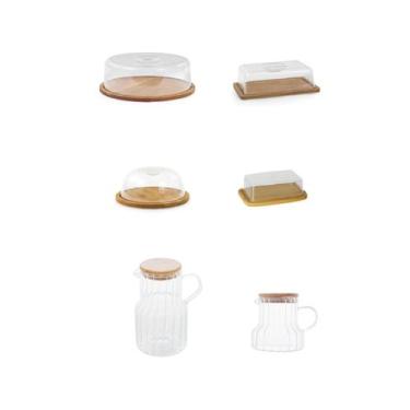 Imagem de Kit Café da Manhã: 2 Jarras Vidro + Boleira + Manteigueira + Porta Fri
