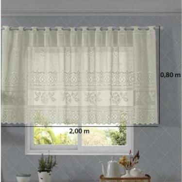 Imagem de Cortina Renda 200x80cm Interlar Vaquinhas Pia Balcão Cozinha Cor Marfi