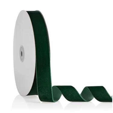 Imagem de Fita de veludo verde floresta 2,5 cm x 20 metros, fita de Natal perfeita para decoração de guirlanda de árvore de Natal, enfeites de artesanato artesanal, embrulho de presente e fabricação de laços