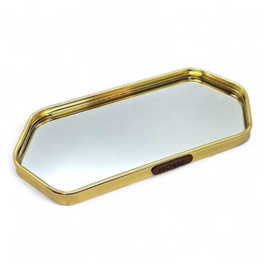 Imagem de Bandeja Espelhada Decorativa Dourada Sala Lavabo 24cm