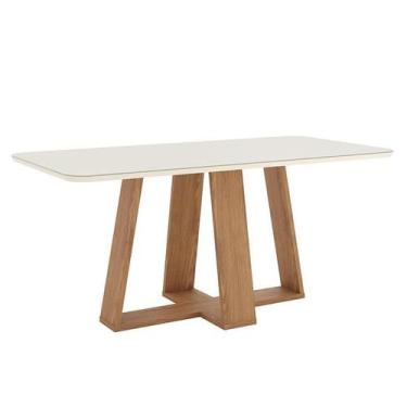 Imagem de Mesa de Jantar Lins 180 cm Canto Arredondado com Vidro Nature Off Whit