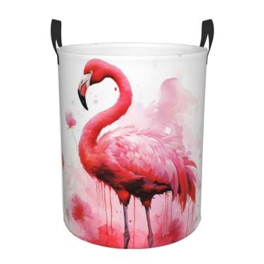 Imagem de Cesta de lavanderia em aquarela flamingo, dobrável, impermeável, cesto de armazenamento de roupas com alças, pano Oxford, organizador de brinquedos, cesta para banheiro, lavanderia, quarto, pequeno