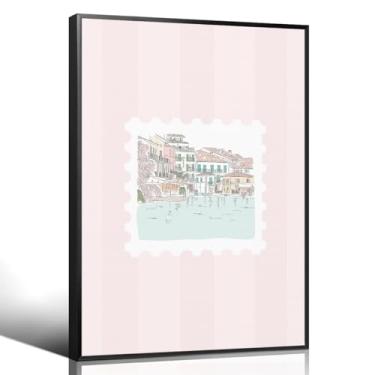 Imagem de Leetideful Arte de parede em tela rosa da Itália, pôster estético de cidade europeia de carimbo de viagem, decoração de parede de paisagem de Veneza, estampa costeira pastel feminina apartamento 20 x