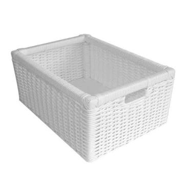 Imagem de Cesta Gaveta Organizadora Fibra Sintética 39x31x16,5 Estrutura de madeira tecida com fibra Sintética(S,Branco)