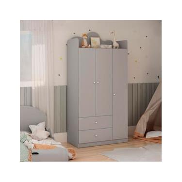 Imagem de Guarda-Roupa Infantil Genialflex Nuvem com 3 Portas, 2 Gavetas, 3 Prateleiras e 91cm de largura - Fendi