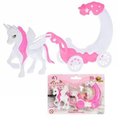 Imagem de Carruagem De Princesa Infantil Rosa Com Cavalo Alado Pegasus Brinquedo