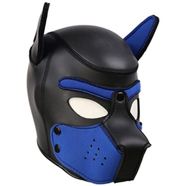 Imagem de jecrizy Máscara de cabeça de cachorro com capuz de neoprene, máscara facial de neoprene, máscara de Halloween, fantasia de festa novidade (grande, azul)