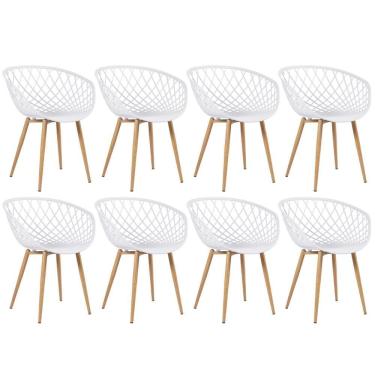 Imagem de Kit - 8 X Cadeiras Clarice Nest Com Apoio De Braços - Sidera - Branco