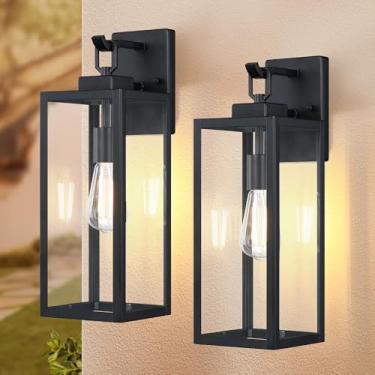 Imagem de GRUENLICH Luminárias de parede para ambientes externos, 45,7 cm preto à prova d'água para varanda com soquete E26 e vidro temperado, lanterna de parede extra grande dupla para entrada de garagem
