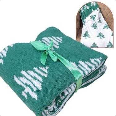 Imagem de Manta de Natal Decorativa para Sofá Cobertor Natalino Tricot Dupla Face Verde 140cm